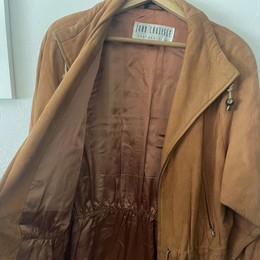 VINTAGE John Carlisle 90's 100% Genuine Leather Suede Coat Tan  | Size M - Picture 4 of 9